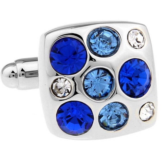 Blue Crystal Square Silver Cufflinks - Picture 4 of 13